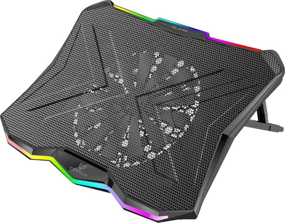 Vertux Glare Quiet RGB Cooling Laptop Stand With Rainbow LED Lights, Fan Speed -800RPM ± 10%, Fan Airflow -47CFM, Fan Noise -22dB, With Multi Height Adjustment | VE.GLARE.NC Vertux Glare Quiet RGB Cooling Laptop Stand With Rainbow LED Lights, Fan Speed -800RPM ± 10%, Fan Airflow -47CFM, Fan Noise -22dB, With Multi Height Adjustment | VE.GLARE.NC